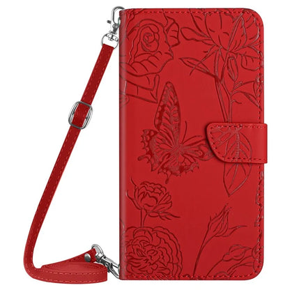 HT03 Wallet Case for Samsung Galaxy A35 5G PU Leather Butterfly Flower Phone Cover with Shoulder Strap