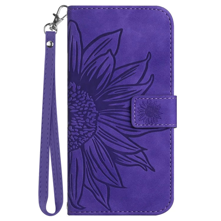 HT04 For Samsung Galaxy A35 5G Phone Case Wrist Strap Wallet Sunflower Cover