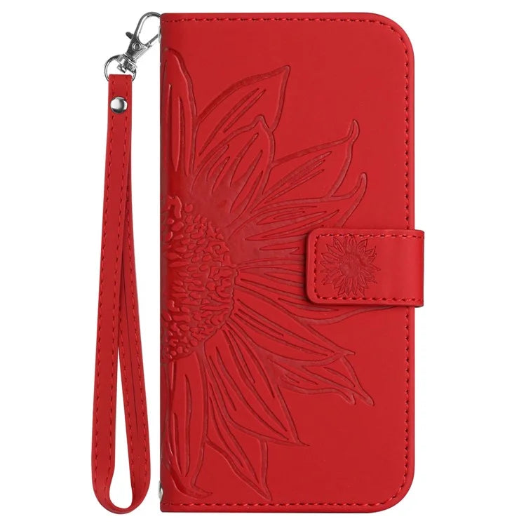 HT04 For Samsung Galaxy A35 5G Phone Case Wrist Strap Wallet Sunflower Cover