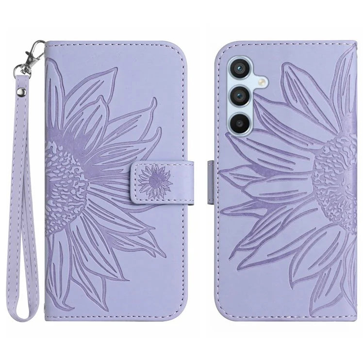 HT04 For Samsung Galaxy A35 5G Phone Case Wrist Strap Wallet Sunflower Cover