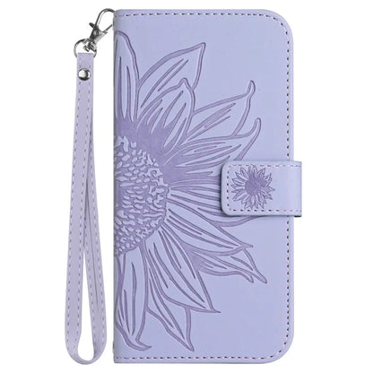 HT04 For Samsung Galaxy A35 5G Phone Case Wrist Strap Wallet Sunflower Cover