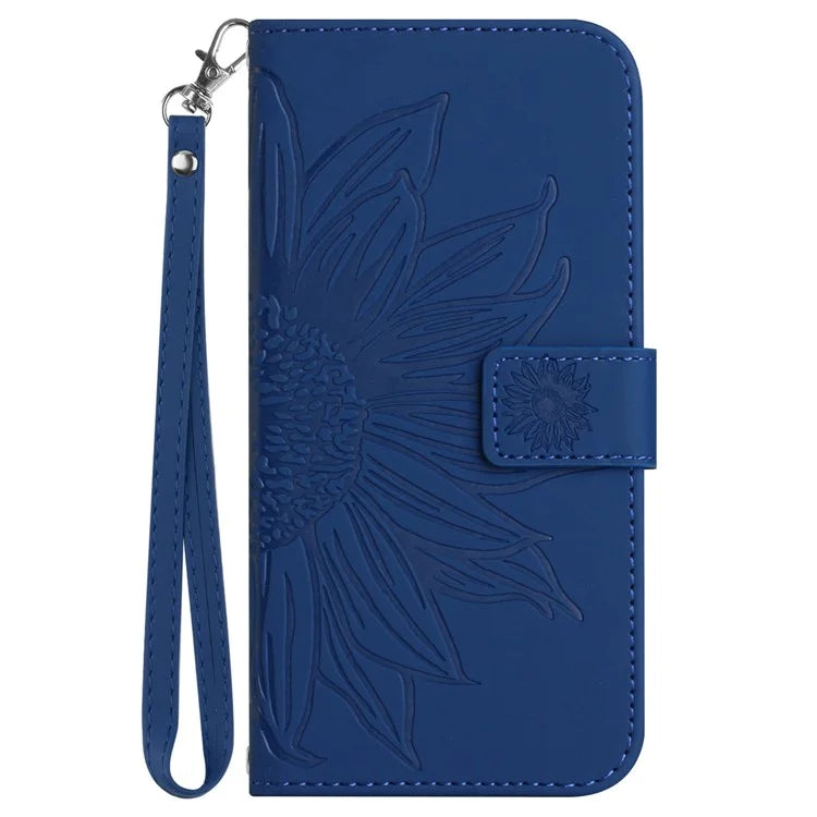 HT04 For Samsung Galaxy A35 5G Phone Case Wrist Strap Wallet Sunflower Cover
