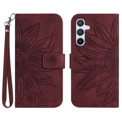 HT04 For Samsung Galaxy A35 5G Phone Case Wrist Strap Wallet Sunflower Cover