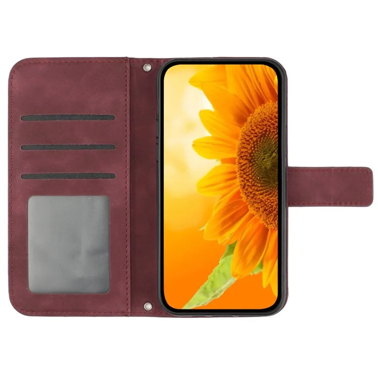 HT04 For Samsung Galaxy A35 5G Phone Case Wrist Strap Wallet Sunflower Cover