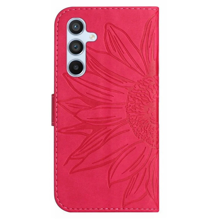 HT04 For Samsung Galaxy A35 5G Phone Case Wrist Strap Wallet Sunflower Cover