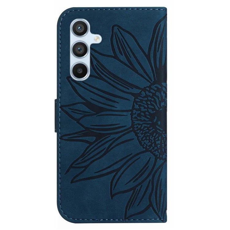 HT04 For Samsung Galaxy A35 5G Phone Case Wrist Strap Wallet Sunflower Cover