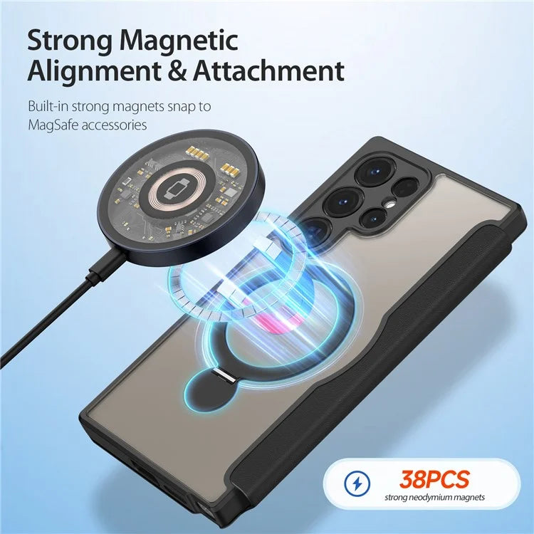 DUX DUCIS Skin X Pro for Samsung Galaxy S24 Ultra Cell Phone Case Magnetic Ring Kickstand Anti-drop Protective Cover
