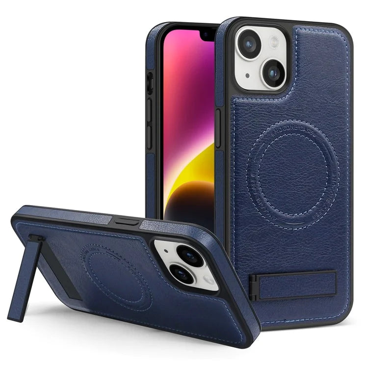 For iPhone 14 Plus Case Compatible with MagSafe Slim-Fit PU Leather Coated TPU + PC Shell