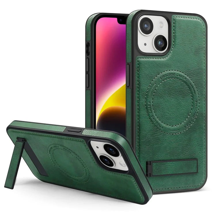 For iPhone 14 Plus Case Compatible with MagSafe Slim-Fit PU Leather Coated TPU + PC Shell