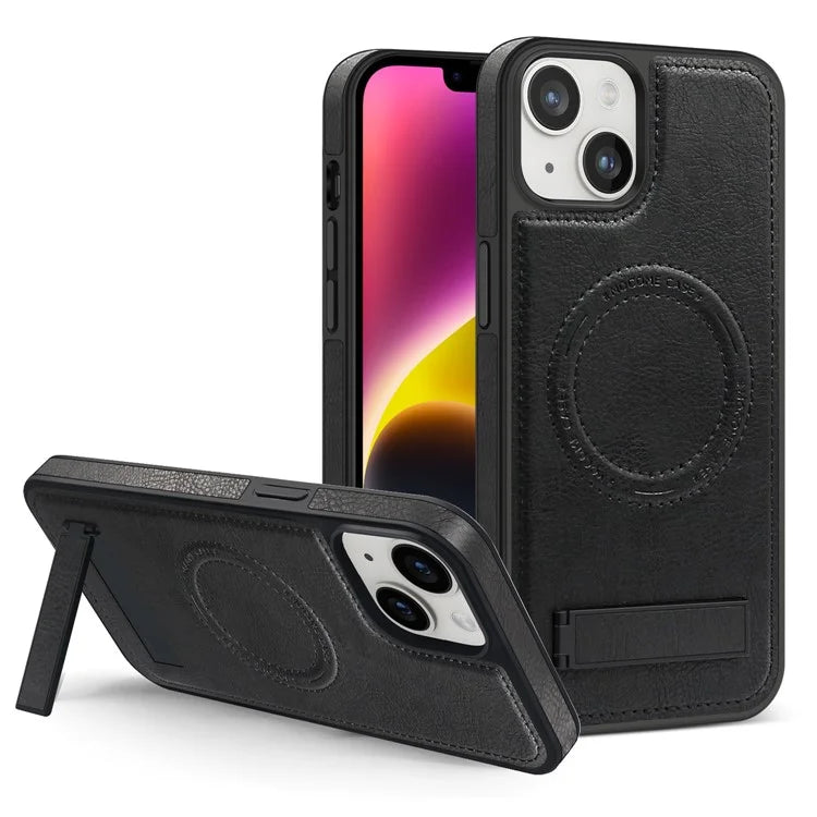 For iPhone 14 Plus Case Compatible with MagSafe Slim-Fit PU Leather Coated TPU + PC Shell