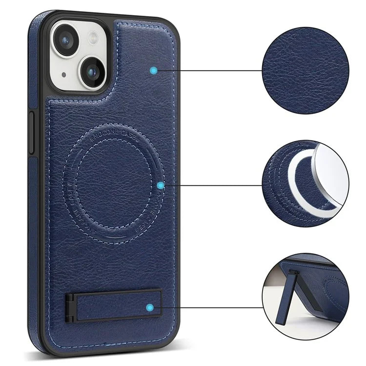 For iPhone 14 Plus Case Compatible with MagSafe Slim-Fit PU Leather Coated TPU + PC Shell