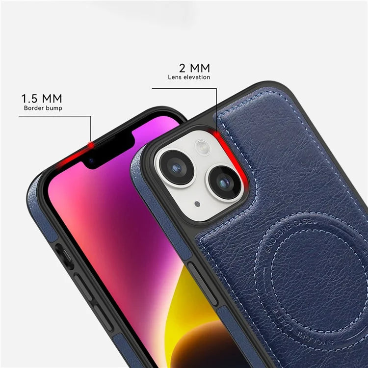 For iPhone 14 Plus Case Compatible with MagSafe Slim-Fit PU Leather Coated TPU + PC Shell