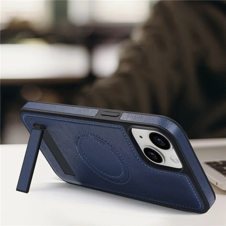 For iPhone 14 Plus Case Compatible with MagSafe Slim-Fit PU Leather Coated TPU + PC Shell