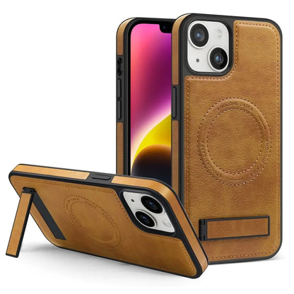 For iPhone 14 Plus Case Compatible with MagSafe Slim-Fit PU Leather Coated TPU + PC Shell