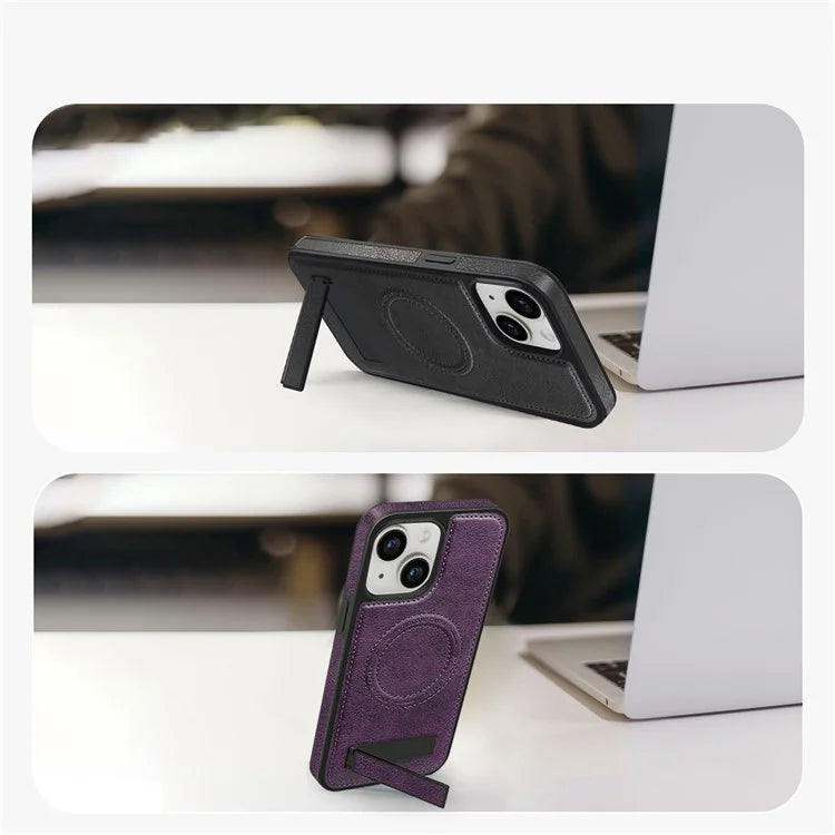 For iPhone 14 Plus Case Compatible with MagSafe Slim-Fit PU Leather Coated TPU + PC Shell