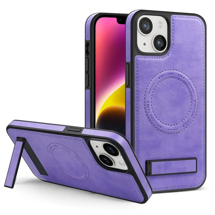 For iPhone 14 Plus Case Compatible with MagSafe Slim-Fit PU Leather Coated TPU + PC Shell