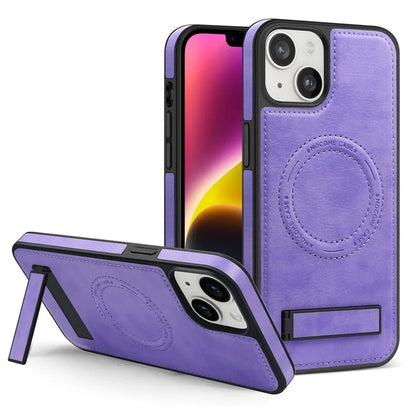 For iPhone 14 Plus Case Compatible with MagSafe Slim-Fit PU Leather Coated TPU + PC Shell