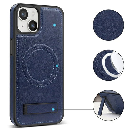 For iPhone 14 Plus Case Compatible with MagSafe Slim-Fit PU Leather Coated TPU + PC Shell