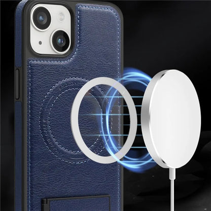 For iPhone 14 Plus Case Compatible with MagSafe Slim-Fit PU Leather Coated TPU + PC Shell