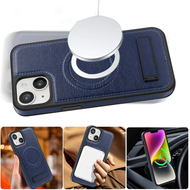 For iPhone 14 Plus Case Compatible with MagSafe Slim-Fit PU Leather Coated TPU + PC Shell