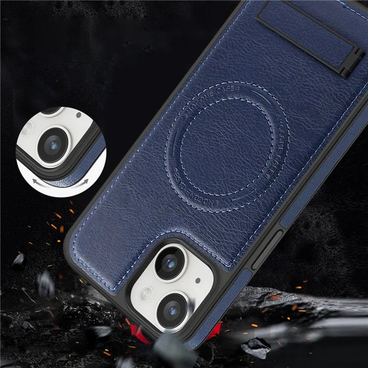 For iPhone 14 Plus Case Compatible with MagSafe Slim-Fit PU Leather Coated TPU + PC Shell