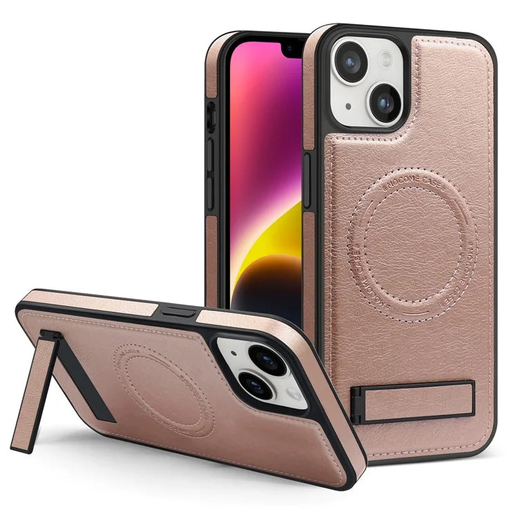 For iPhone 14 Plus Case Compatible with MagSafe Slim-Fit PU Leather Coated TPU + PC Shell