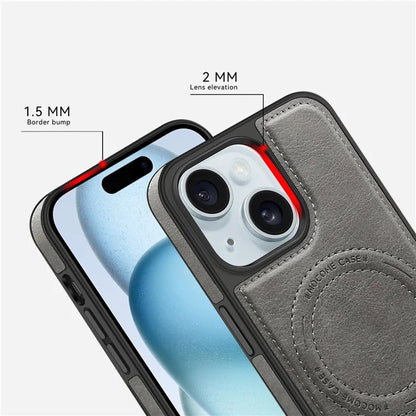 For iPhone 15 Magnetic Phone Case PU Leather Coated TPU + PC Drop-proof Foldable Kickstand Cover