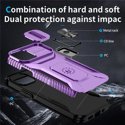 For iPhone 12 mini / 13 mini Phone Case Rotate Ring Kickstand Cover Slide Lens Protection