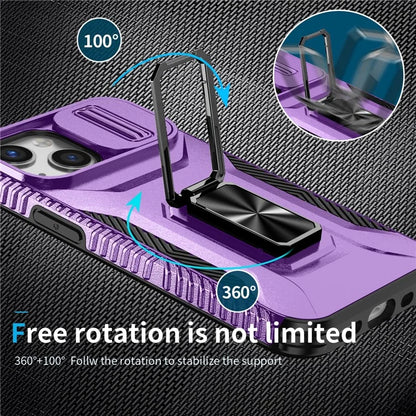 For iPhone 12 mini / 13 mini Phone Case Rotate Ring Kickstand Cover Slide Lens Protection