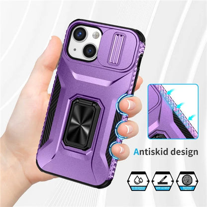 For iPhone 12 mini / 13 mini Phone Case Rotate Ring Kickstand Cover Slide Lens Protection