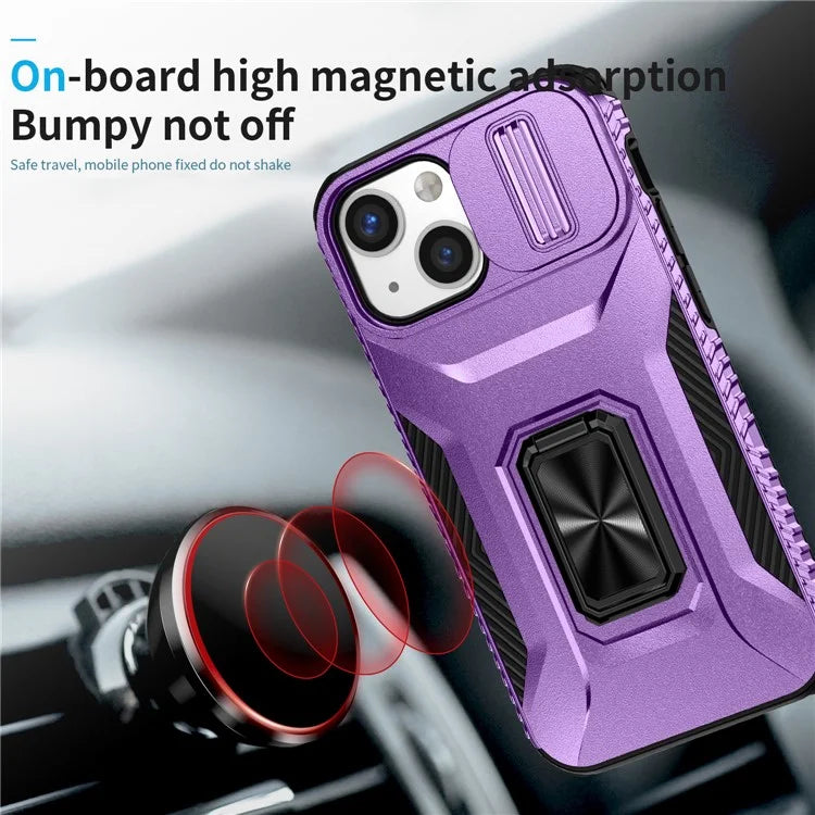 For iPhone 12 mini / 13 mini Phone Case Rotate Ring Kickstand Cover Slide Lens Protection