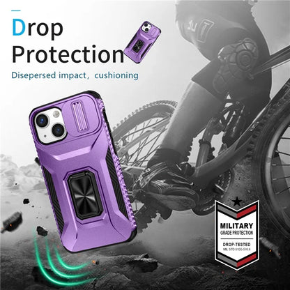 For iPhone 12 mini / 13 mini Phone Case Rotate Ring Kickstand Cover Slide Lens Protection