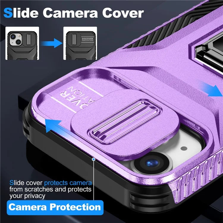 For iPhone 12 mini / 13 mini Phone Case Rotate Ring Kickstand Cover Slide Lens Protection