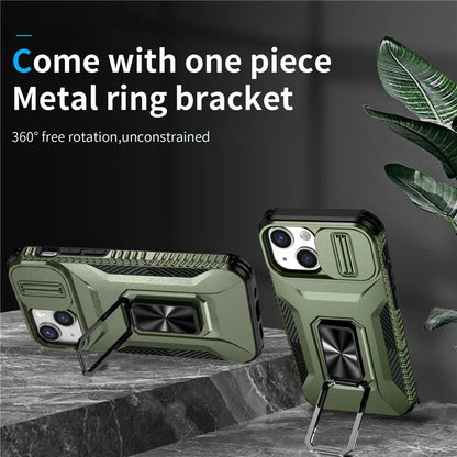 For iPhone 12 mini / 13 mini Phone Case Rotate Ring Kickstand Cover Slide Lens Protection