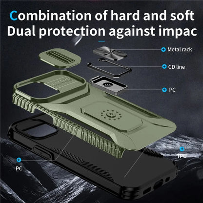 For iPhone 12 mini / 13 mini Phone Case Rotate Ring Kickstand Cover Slide Lens Protection