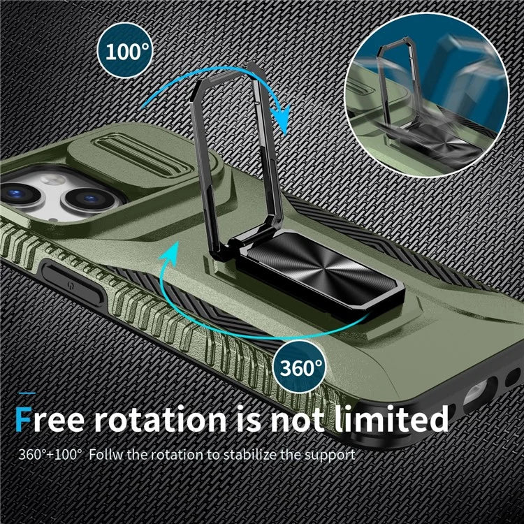 For iPhone 12 mini / 13 mini Phone Case Rotate Ring Kickstand Cover Slide Lens Protection