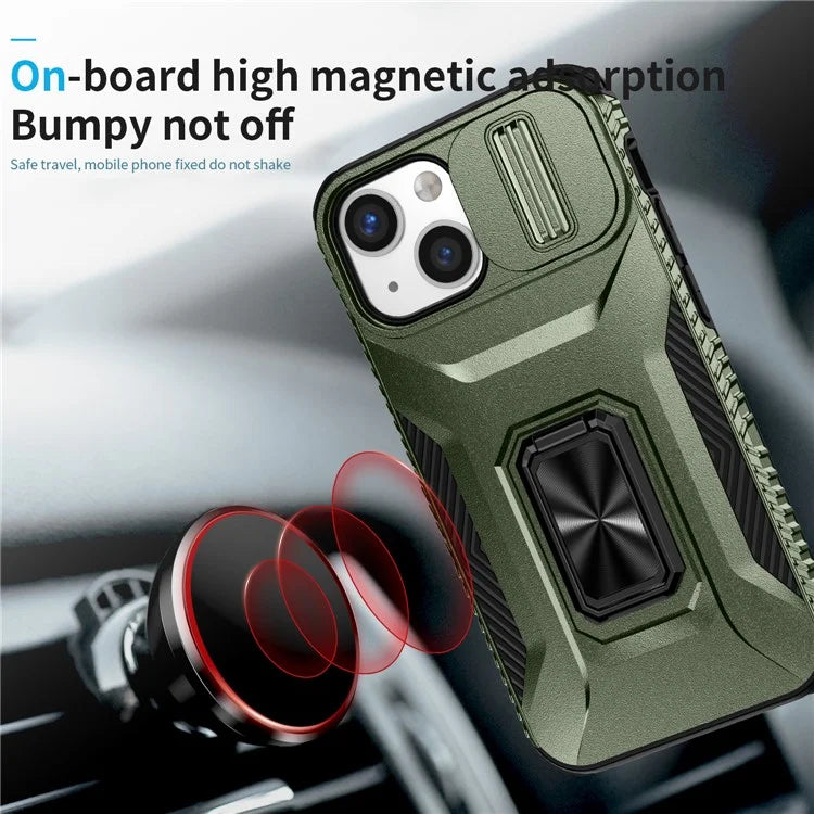 For iPhone 12 mini / 13 mini Phone Case Rotate Ring Kickstand Cover Slide Lens Protection