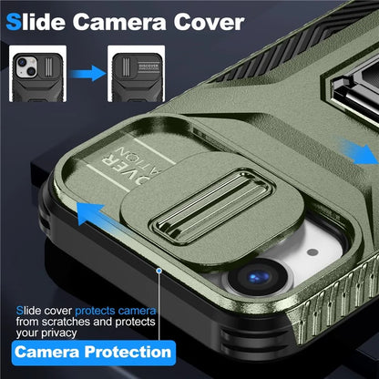 For iPhone 12 mini / 13 mini Phone Case Rotate Ring Kickstand Cover Slide Lens Protection