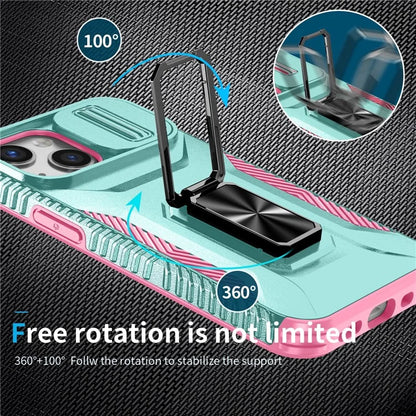 For iPhone 12 mini / 13 mini Phone Case Rotate Ring Kickstand Cover Slide Lens Protection