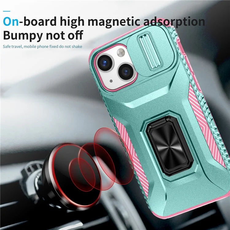 For iPhone 12 mini / 13 mini Phone Case Rotate Ring Kickstand Cover Slide Lens Protection