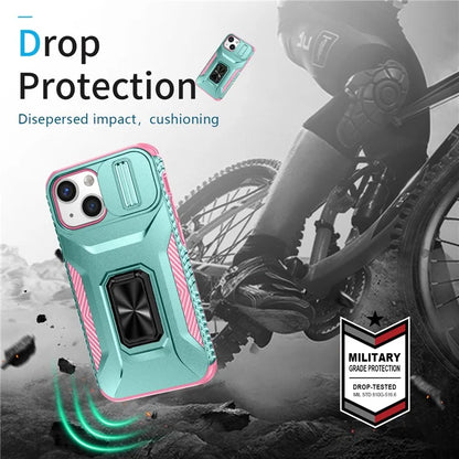 For iPhone 12 mini / 13 mini Phone Case Rotate Ring Kickstand Cover Slide Lens Protection