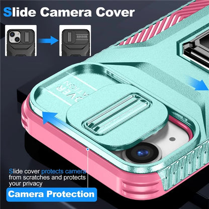 For iPhone 12 mini / 13 mini Phone Case Rotate Ring Kickstand Cover Slide Lens Protection