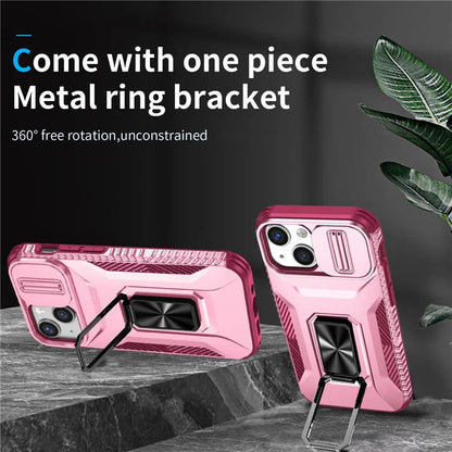 For iPhone 12 mini / 13 mini Phone Case Rotate Ring Kickstand Cover Slide Lens Protection