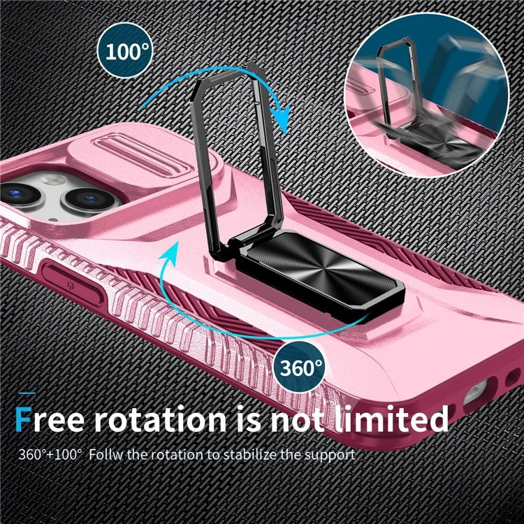 For iPhone 12 mini / 13 mini Phone Case Rotate Ring Kickstand Cover Slide Lens Protection