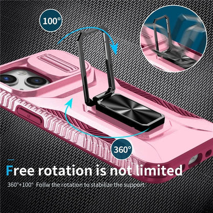 For iPhone 12 mini / 13 mini Phone Case Rotate Ring Kickstand Cover Slide Lens Protection