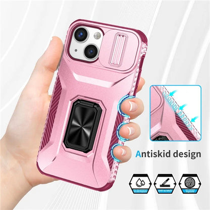 For iPhone 12 mini / 13 mini Phone Case Rotate Ring Kickstand Cover Slide Lens Protection