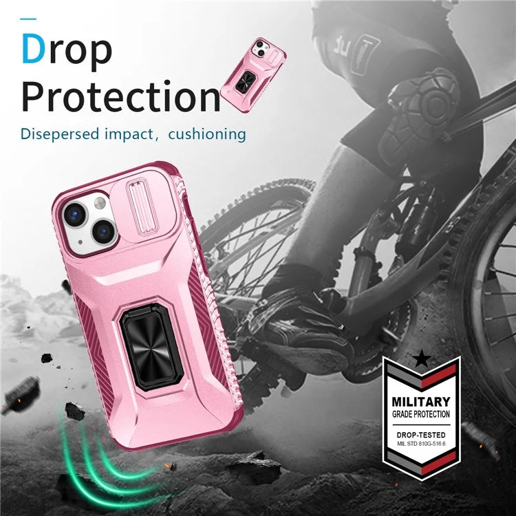 For iPhone 12 mini / 13 mini Phone Case Rotate Ring Kickstand Cover Slide Lens Protection