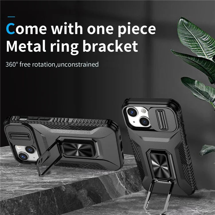 For iPhone 12 mini / 13 mini Phone Case Rotate Ring Kickstand Cover Slide Lens Protection