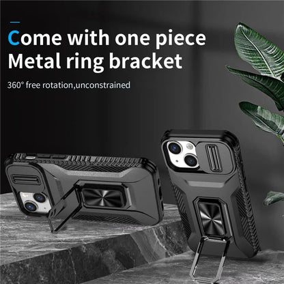 For iPhone 12 mini / 13 mini Phone Case Rotate Ring Kickstand Cover Slide Lens Protection