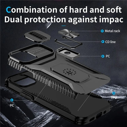 For iPhone 12 mini / 13 mini Phone Case Rotate Ring Kickstand Cover Slide Lens Protection